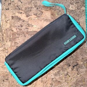 Vintage Case Logic Black Zip Pouch with Teal Trim